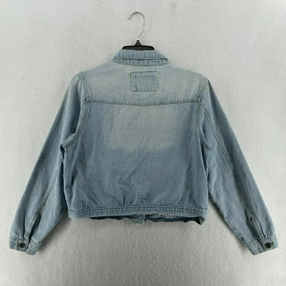 The Style Between Jacket Women's M Blue Button-Up Collared Wash Cropped Denim - Picture 2 of 10